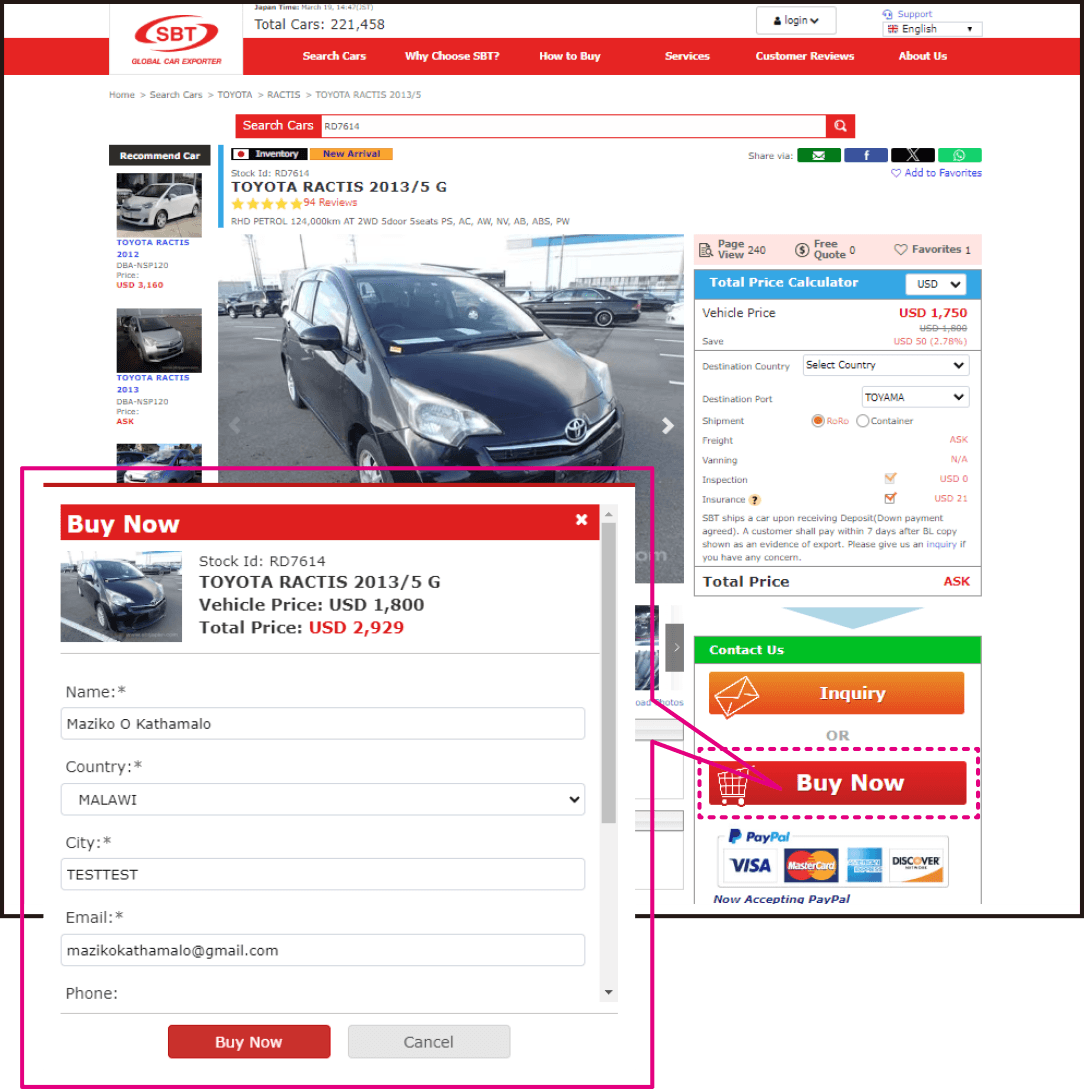 Capture screen of cardetail page and the dialog