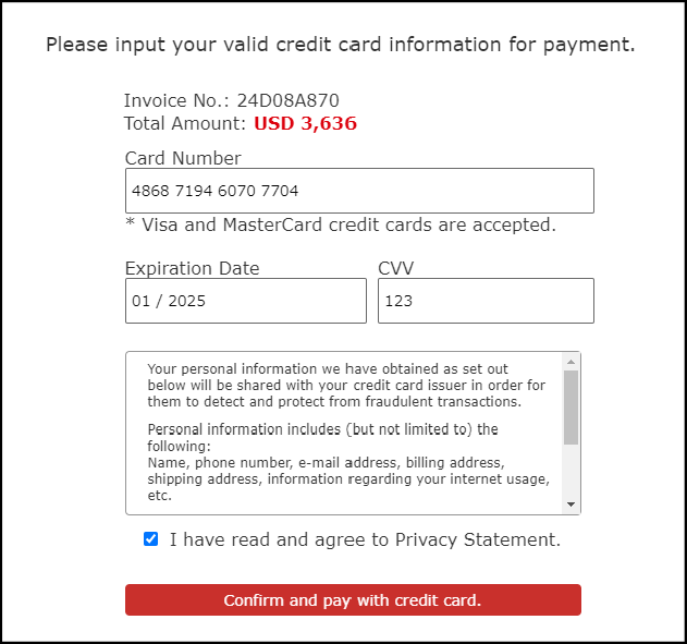 Capture screen of payment form with Credit Card