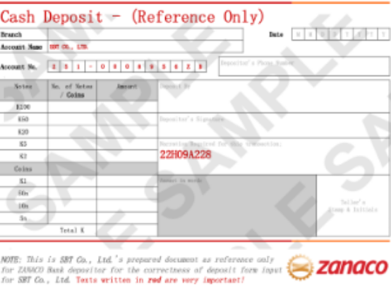 Cash Deposit (Reference)